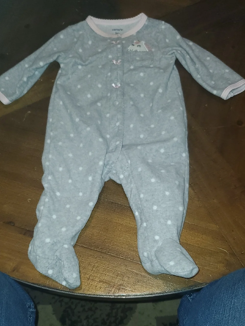 Carter's Gray Polka Dot Footed One-Piece